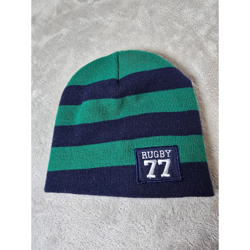 Rugby 77‎ Beanie Hat Cap Youth Kids Striped Green Navy Blue Winter